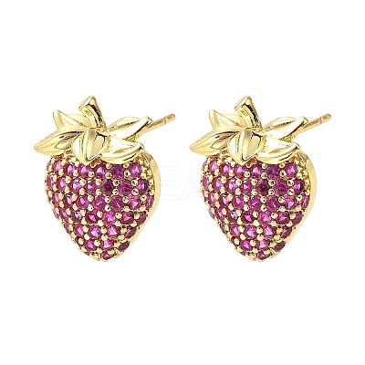 Brass Cubic Zirconia Strawberry Stud Earrings EJEW-L301-01G-1