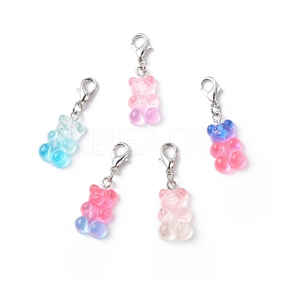 Transparent Gradient Color Resin Bear Pendant Decorations HJEW-JM00768-1