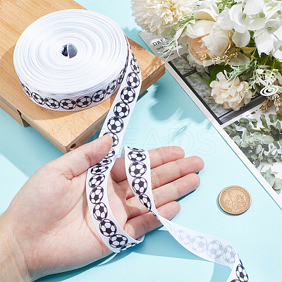 25 Yards Sport Theme Polyester Football Printed Grosgrain Ribbon SRIB-WH0011-290A-1