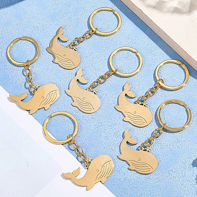 6Pcs Whale Stainless Steel Pendants Keychain KEYC-BBC0001-12A-1