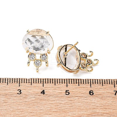 Brass Micro Pave Cubic Zirconia Stud Earring Findings with Natural Quartz Crystal KK-Z096-05G-08-1