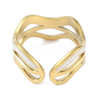 Ion Plating(IP) 304 Stainless Steel Enamel Wave Cuff Finger Rings RJEW-L107-074G-01-1