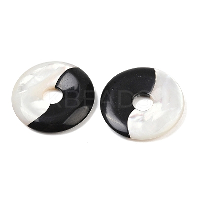 Natural Black Onyx(Dyed & Heated) with Natural White Shell Pendants SSHEL-B006-10-1