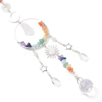 Natural Quartz Crystal Nuggets & Glass Teardrop Hanging Suncatchers HJEW-JM04486-1