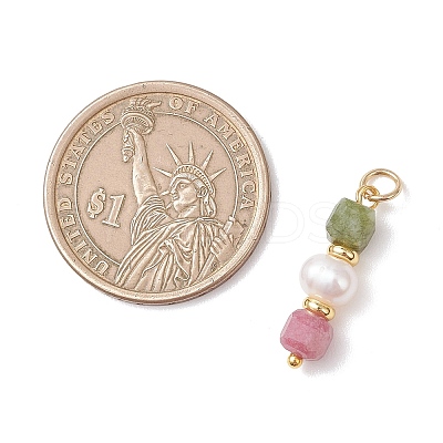 Natural Colorful Tourmaline Faceted Cube and Cultured Freshwater Pearl Potato Pendants PALLOY-JF04970-1