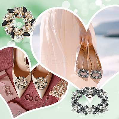 4Pcs 2 Styles Flower Brass Rhinestone Shoe Decorations AJEW-GA0006-94A-1