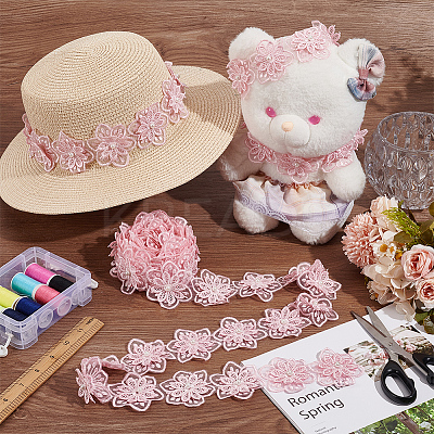 Organza Lace Trim with Resin Imitation Pearl Beads OCOR-WH0085-53A-1