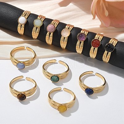 Round Natural Mixed Stone Finger Rings RJEW-C119-01G-1