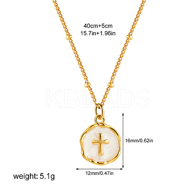 304 Stainless Steel Enamel Flat Round Pendant Necklaces for Women FS-WGF87E1-03-1