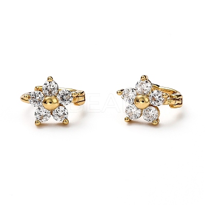 Brass Micro Pave Clear Cubic Zirconia Huggie Hoop Earrings EJEW-H121-16G-1