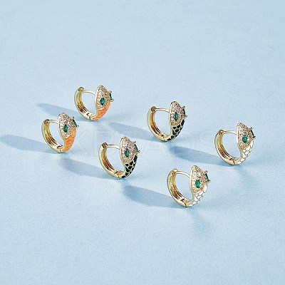 Cubic Zirconia Snake Hoop Earrings with Enamel EJEW-SZ0001-87F-1