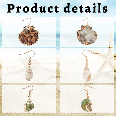 3 Pairs 3 Styles Natural Shell Dangle Earrings EJEW-AN0002-76-1