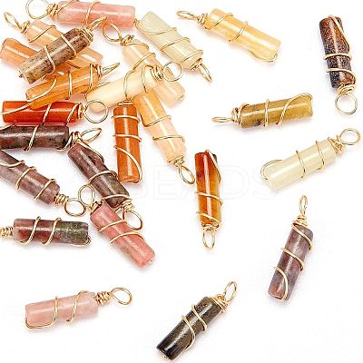 24Pcs 3 Styles Natural Topaz Jade & Plum Blossom Jasper & Jade Pendants FIND-FG0001-61-1