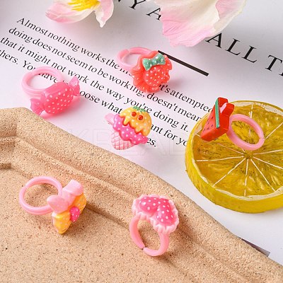 Cute Mixed Shape Acrylic Kid's Cuff Rings RJEW-R130-02-B-1