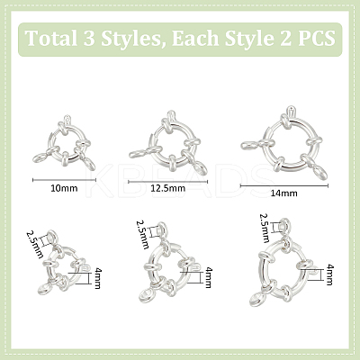 6Pcs 3 Styles 304 Stainless Steel Spring Ring Clasps FIND-UN0061-27-1