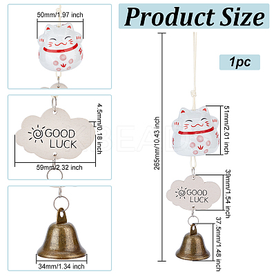 Porcelain Maneki Neko Wind Chimes HJEW-WH0068-03B-1