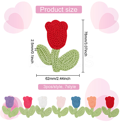 21Pcs 7 Colors Tulip Flower Shape Polyester Knitted Appliques PATC-FG0001-34-1