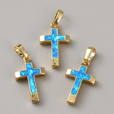 Brass with Synthetic Opal Pendants KK-WH0101-082B-1