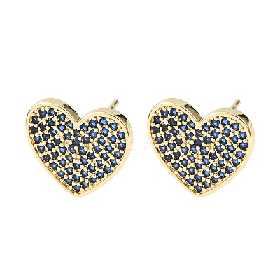 Heart Brass Micro Pave Cubic Zirconia Stud Earrings EJEW-H178-01G-02-1