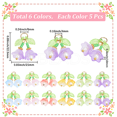 30Pcs 6 Colors Transparent Glass Pendants FIND-SC0019-73-1