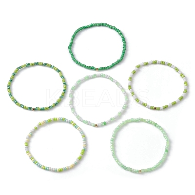 6Pcs Glass Seed & Brass Beaded Stretch Bracelets Set BJEW-JB09538-02-1