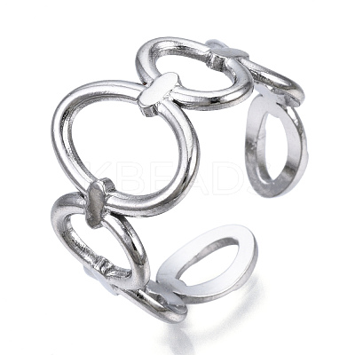 Non-Tarnish 304 Stainless Steel Oval Open Cuff Ring RJEW-N040-08-1