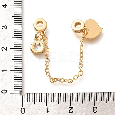 Brass Clear Cubic Zirconia European Safety Chains with Heart Charms KK-C085-15G-1