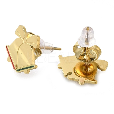Ion Plating(IP) 304 Stainless Steel Enamel Stud Earrings EJEW-I316-03G-08-1