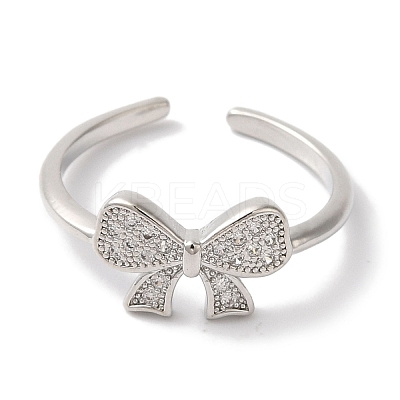 Bowknot Brass Micro Pave Clear Cubic Zirconia Open Cuff Rings for Women LS-RJEW-C098-09P-1