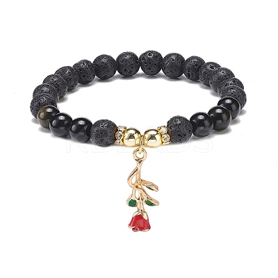 2Pcs 2 Style Style Natural Lava Rock & Golden Sheen Obsidian & Synthetic Hematite Stretch Bracelets Set BJEW-JB08734-1