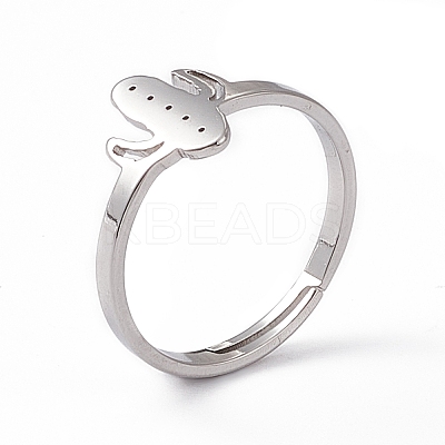 Non-Tarnish 201 Stainless Steel Cactus Adjustable Ring for Women RJEW-K238-03P-1