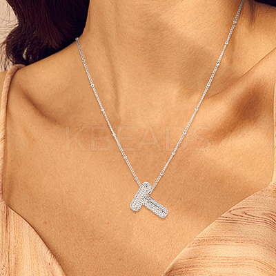 1Pc Brass Micro Pave Cubic Zirconia Letter Pendant Necklaces NJEW-LP0001-43T-P-1