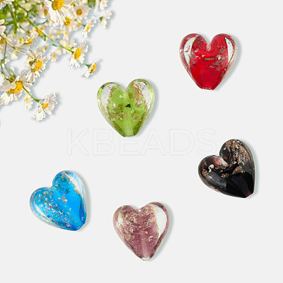 30Pcs 5 Colors Luminous Handmade Gold Sand Lampwork Beads FOIL-PA0001-03-1