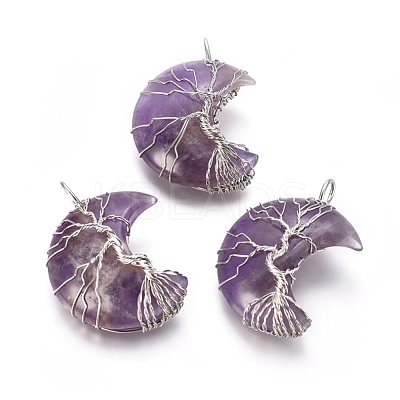 Natural Amethyst Tree of Life Wire Wrapped Pendants G-L520-E02-P-1