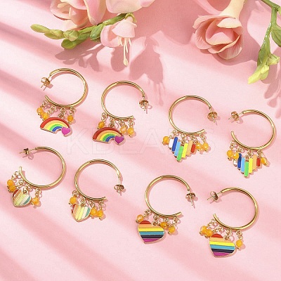Rainbow Pride Flag Alloy Enamel Dangle Stud Earrings EJEW-JE05385-1