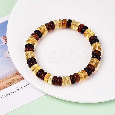 Natural Amber Beaded Stretch Bracelets for Men Women BJEW-T018-20-1