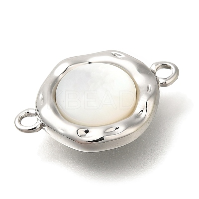 Brass Pave Natural White Shell Flat Round Connector Charms KK-K388-79P-1
