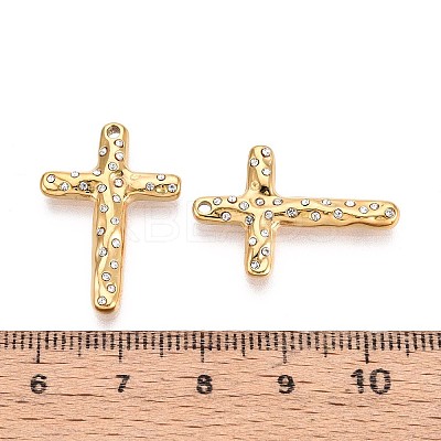 304 Stainless Steel Crystal Rhinestone Cross Pendants STAS-T071-16G-1