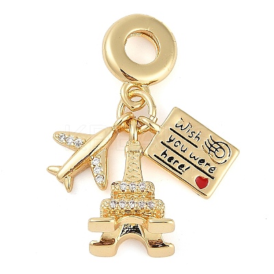 Rack Plating Brass Clear Cubic Zirconia European Dangle Charms KK-P287-18E-G-1