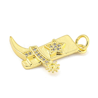 Cowboy Boots Rack Plating Brass Micro Pave Clear Cubic Zirconia Pendants X-KK-Z053-05G-1