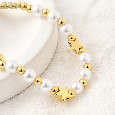 ABS Imitation Pearl Beads Braided Bead Bracelets for Women BJEW-D317-09A-G-1