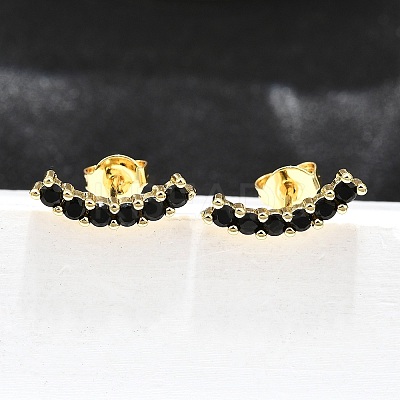 Black Cubic Zirconia Curved Bar Stud Earrings EJEW-G297-14G-1