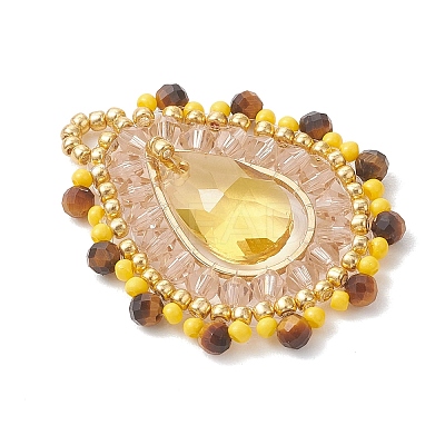 Natural Tiger Eye Faceted Round and Glass Seed Beaded Pendants PALLOY-MZ01218-03-1