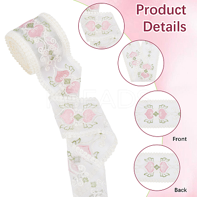 10 Yards Polyester Heart Flower Embroidery Lace Trim Ribbon OCOR-CY0001-31-1