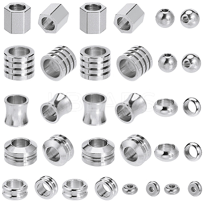 48Pcs 8 Styles 304 & 201 Stainless Steel Beads STAS-SC0009-35-1