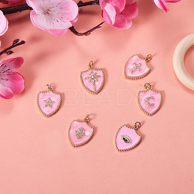6Pcs 6 Styles Real 18K Gold Plated Brass Micro Pave Clear Cubic Zirconia Enamel Pendants ZIRC-SZ0001-36A-1