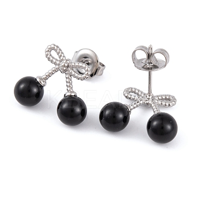 304 Stainless Steel Enamel Stud Earrings for Women EJEW-A049-17P-1
