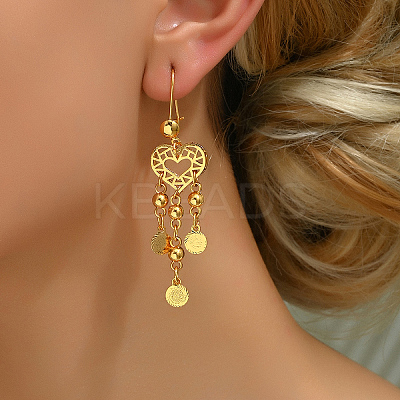 Fashionable Brass Coin with Heart Tassel Hoop Earrings AY1961-1