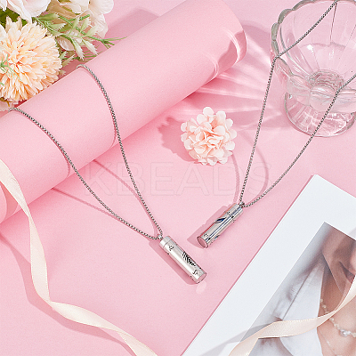 2Pcs 2 Styles Anti-Tarnish Stainless Steel Mini Hollow Column Perfume Bottle Necklaces NJEW-DR0001-02A-1