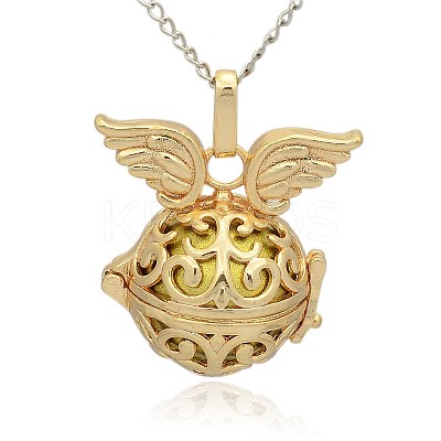 Golden Tone Brass Hollow Round Cage Pendants KK-J233-06G-1